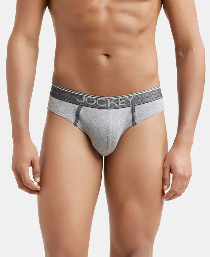 Super Combed Cotton Rib Solid Brief with Ultrasoft Waistband - Grey Melange (Pack of 2)