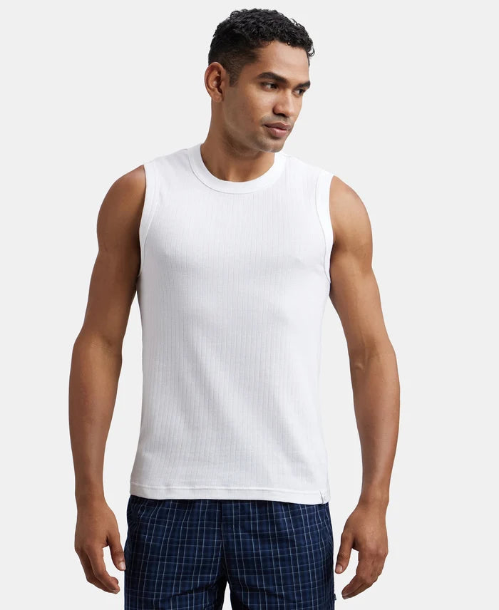Super Combed Cotton Rib Solid Round Neck Muscle Vest - White (Pack of 2)