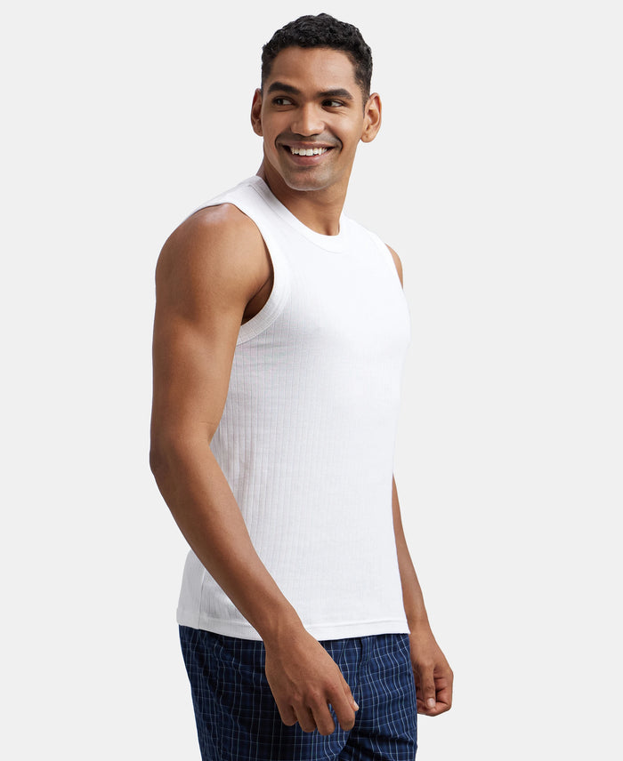 Super Combed Cotton Rib Solid Round Neck Muscle Vest - White (Pack of 2)