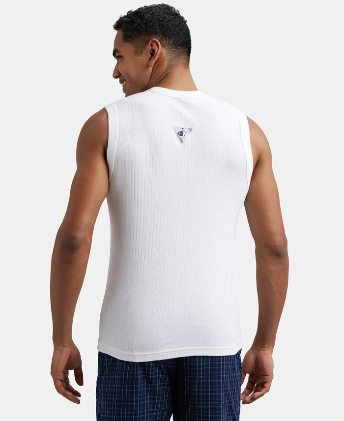 Super Combed Cotton Rib Solid Round Neck Muscle Vest - White (Pack of 2)