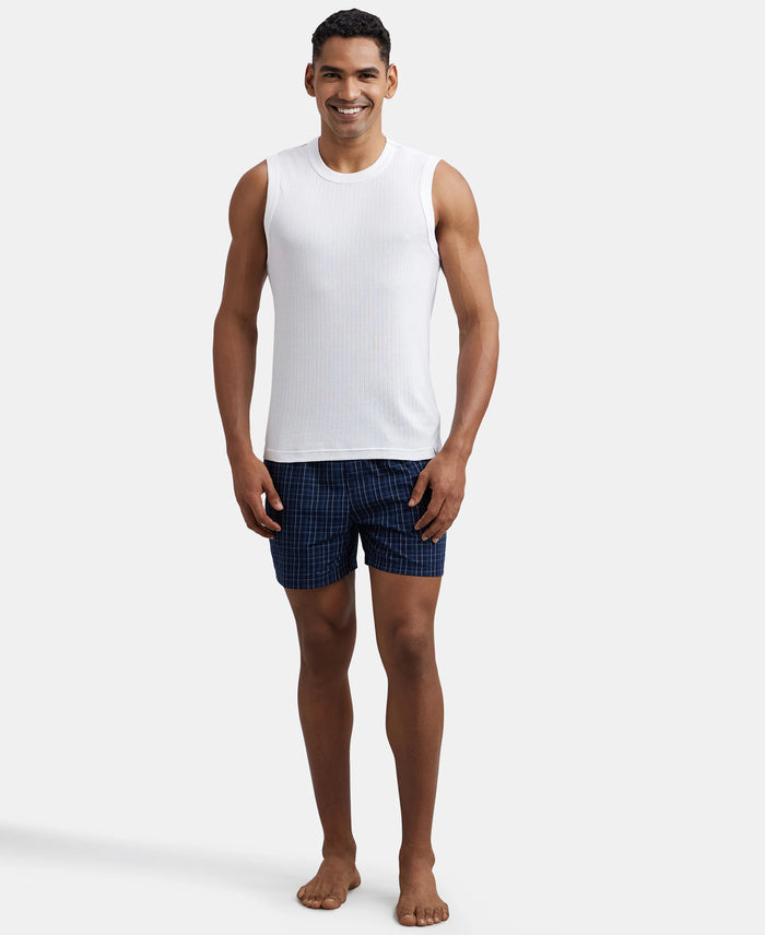 Super Combed Cotton Rib Solid Round Neck Muscle Vest - White (Pack of 2)