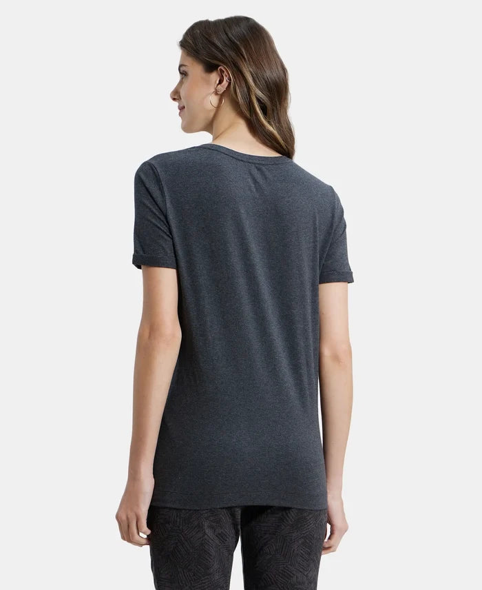 Super Combed Cotton Rich Elastane Relaxed Fit Graphic Printed Round Neck Half Sleeve T-Shirt - Black Melange-3