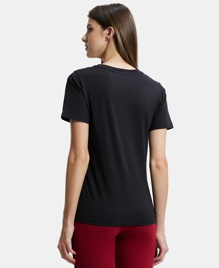 Super Combed Cotton Rich Fabric Relaxed Fit V-Neck Half Sleeve T-Shirt - Black-3