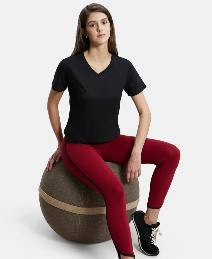 Super Combed Cotton Rich Fabric Relaxed Fit V-Neck Half Sleeve T-Shirt - Black-5