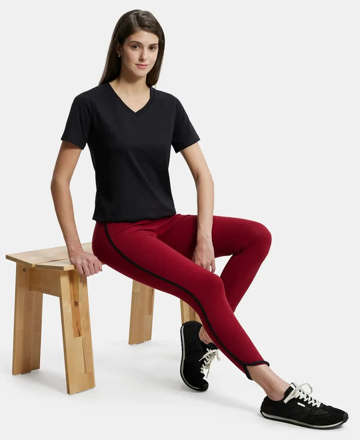 Super Combed Cotton Rich Fabric Relaxed Fit V-Neck Half Sleeve T-Shirt - Black-6