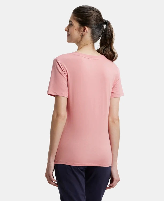 Super Combed Cotton Rich Fabric Relaxed Fit V-Neck Half Sleeve T-Shirt - Brandied Apricot-3