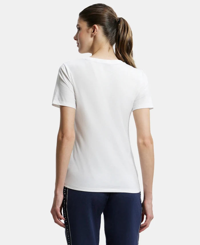 Super Combed Cotton Rich Fabric Relaxed Fit V-Neck Half Sleeve T-Shirt - White-3