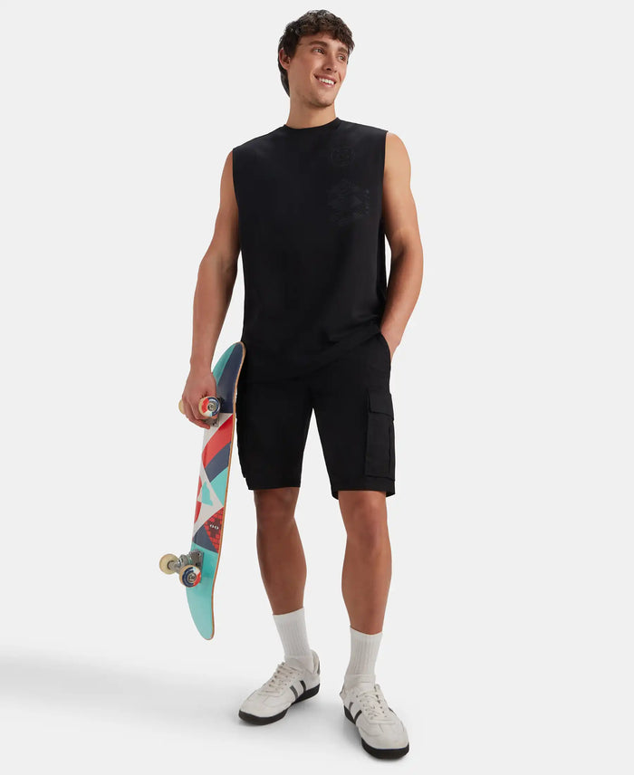 Super Combed Cotton Rich Graphic Print Oversized Tank Top - Deep Black
