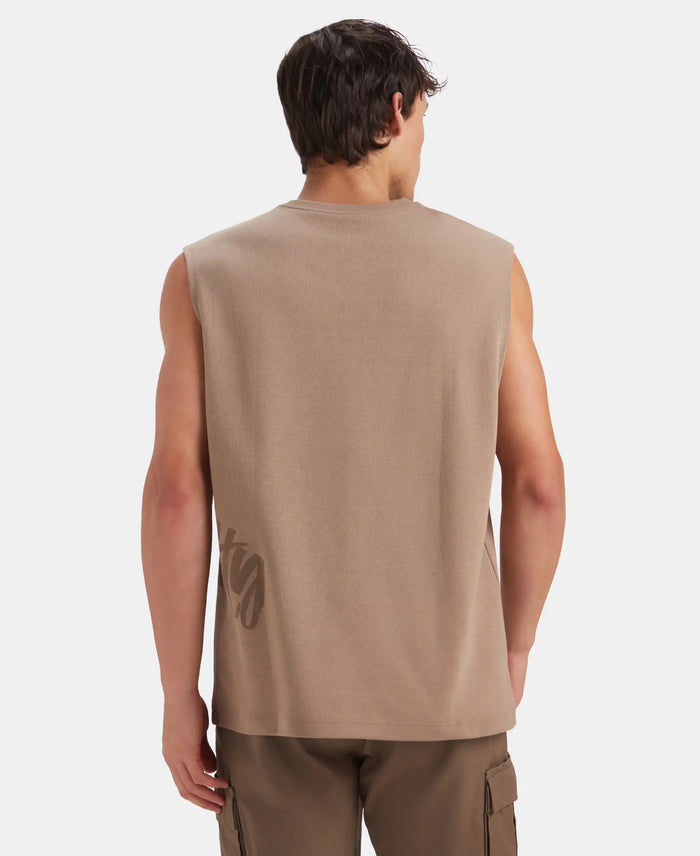 Super Combed Cotton Rich Graphic Print Oversized Tank Top - Taupe Grey