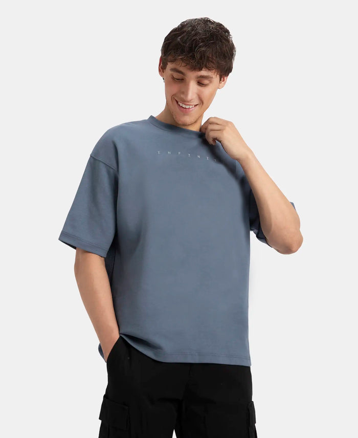Super Combed Cotton Rich Graphic Printed Oversized T-Shirt - Blue