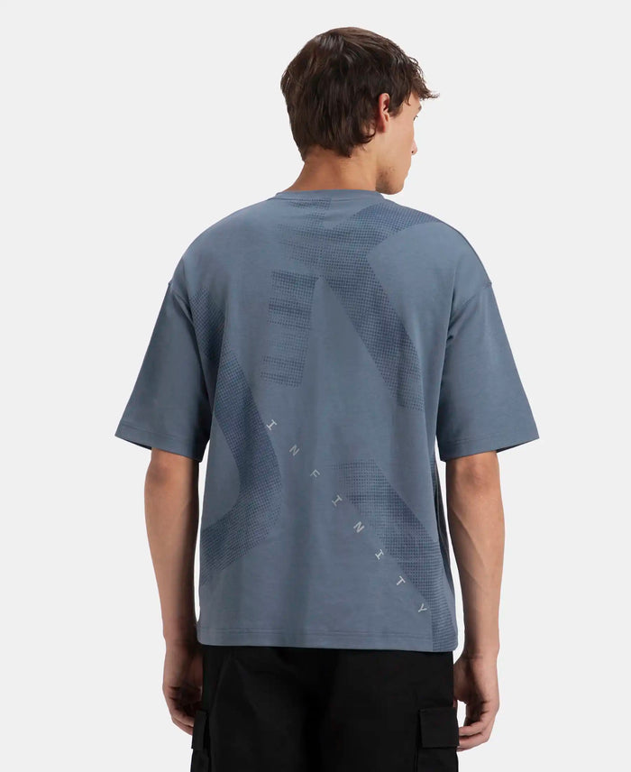 Super Combed Cotton Rich Graphic Printed Oversized T-Shirt - Blue