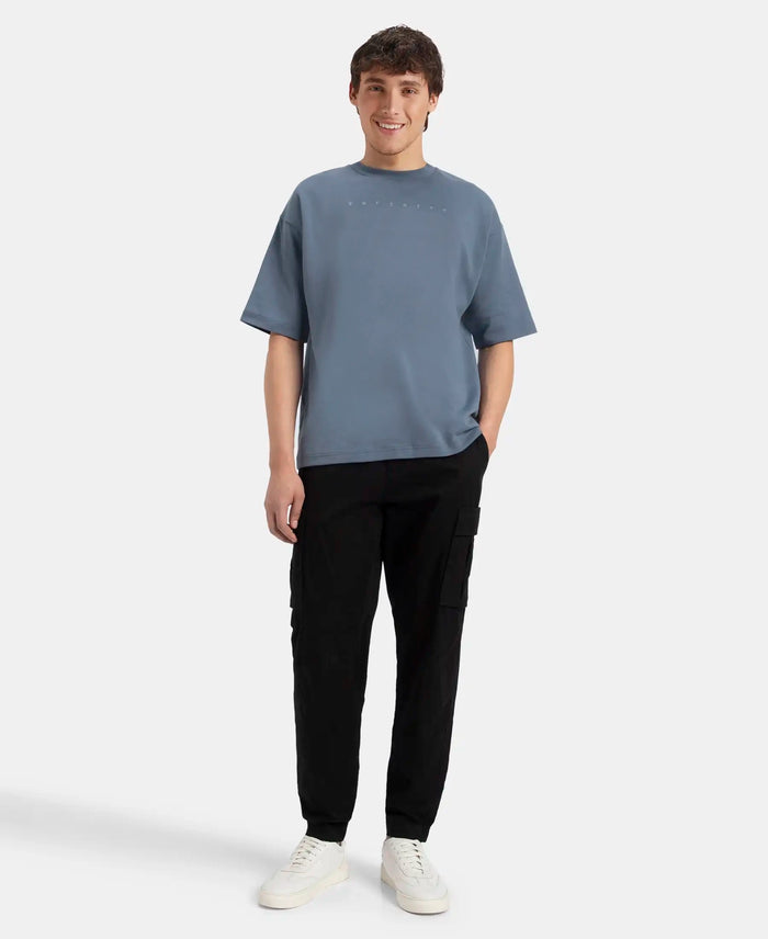 Super Combed Cotton Rich Graphic Printed Oversized T-Shirt - Blue