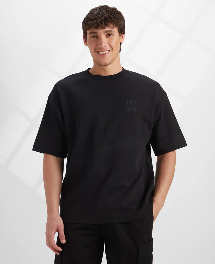 Super Combed Cotton Rich Graphic Printed Oversized T-Shirt - Deep Black