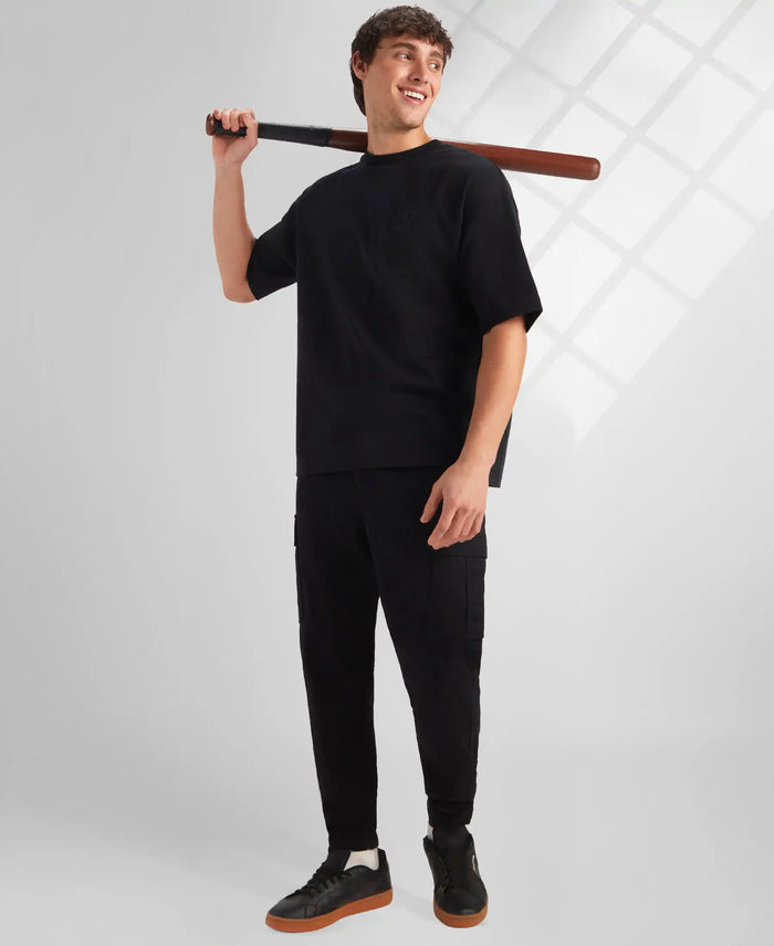 Super Combed Cotton Rich Graphic Printed Oversized T-Shirt - Deep Black