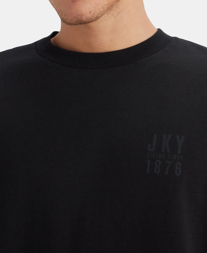 Super Combed Cotton Rich Graphic Printed Oversized T-Shirt - Deep Black