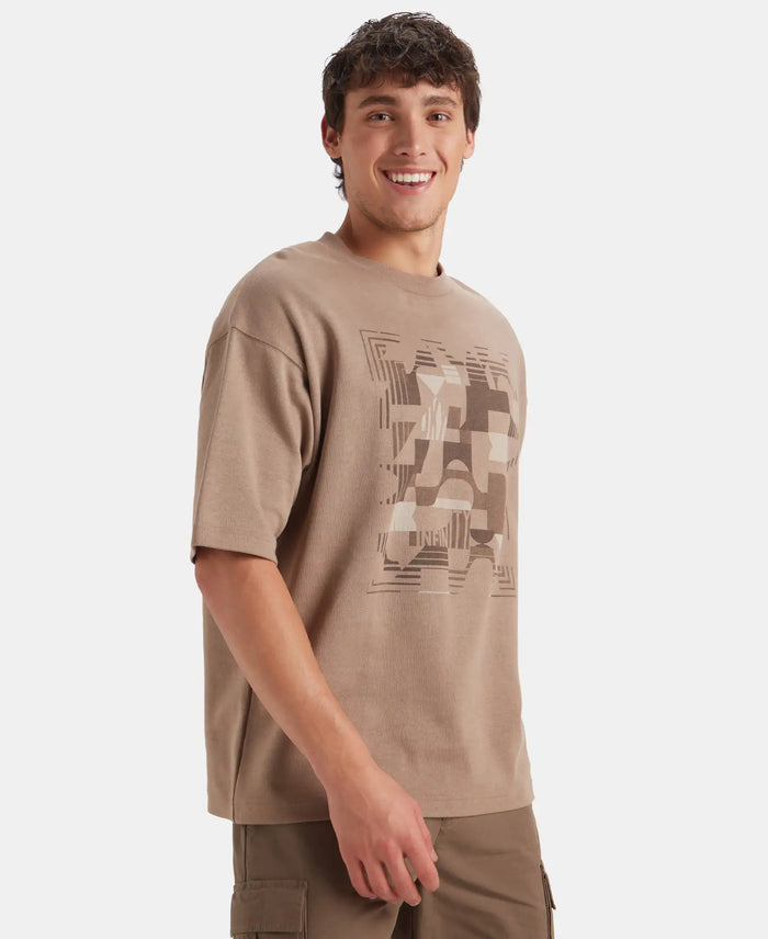 Super Combed Cotton Rich Graphic Printed Oversized T-Shirt - Taupe Grey
