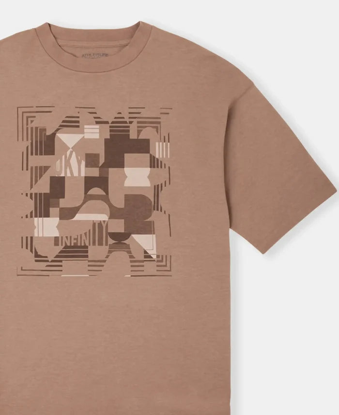 Super Combed Cotton Rich Graphic Printed Oversized T-Shirt - Taupe Grey