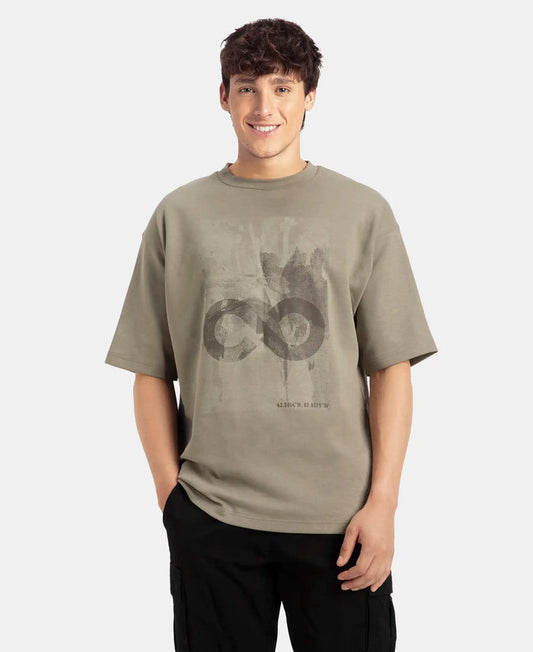 Super Combed Cotton Rich Graphic Printed Oversized T-Shirt - Vetiver