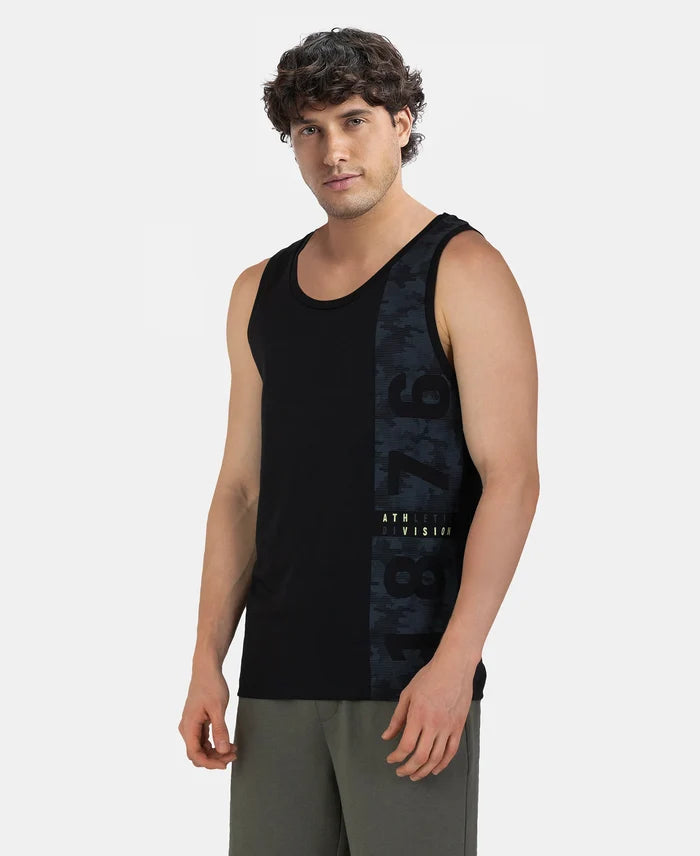 Super Combed Cotton Rich Graphic Printed Tank Top - Black