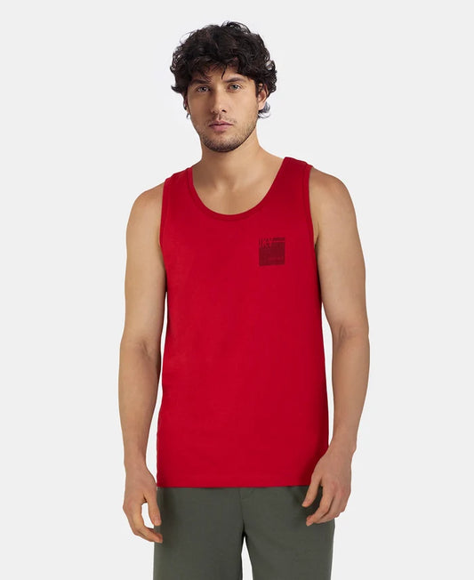 Super Combed Cotton Rich Graphic Printed Tank Top - Shanghai Red
