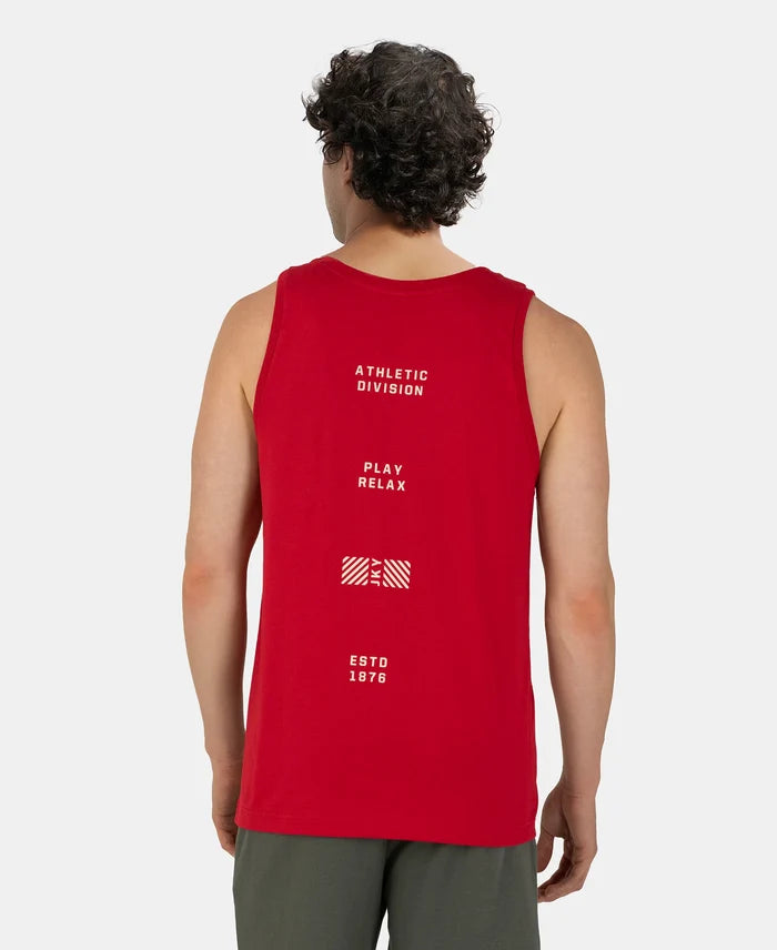 Super Combed Cotton Rich Graphic Printed Tank Top - Shanghai Red