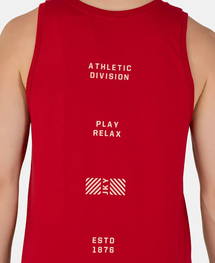 Super Combed Cotton Rich Graphic Printed Tank Top - Shanghai Red