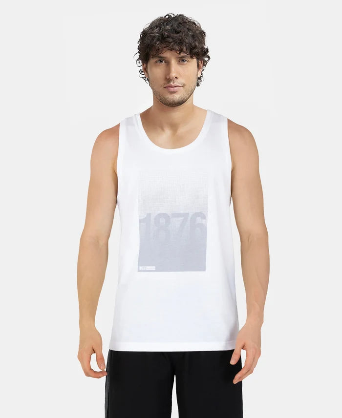 Super Combed Cotton Rich Graphic Printed Tank Top - White