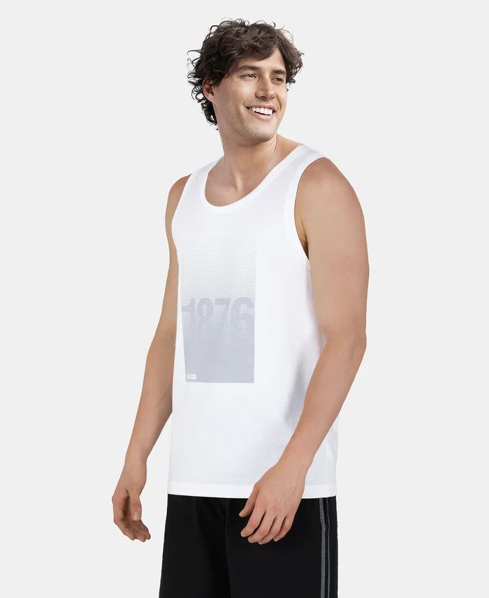 Super Combed Cotton Rich Graphic Printed Tank Top - White