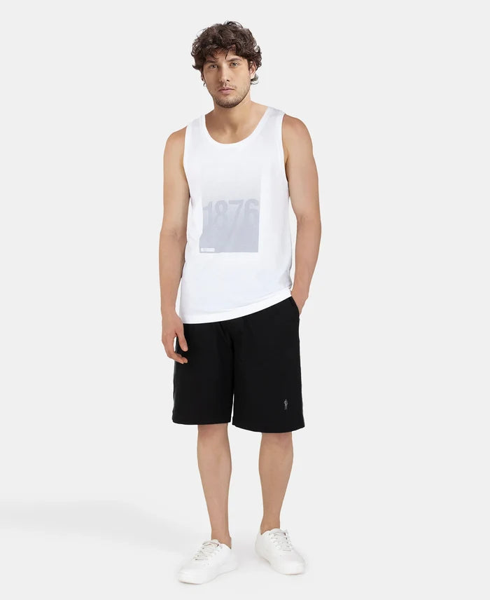 Super Combed Cotton Rich Graphic Printed Tank Top - White