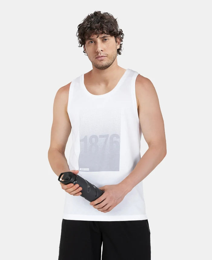 Super Combed Cotton Rich Graphic Printed Tank Top - White