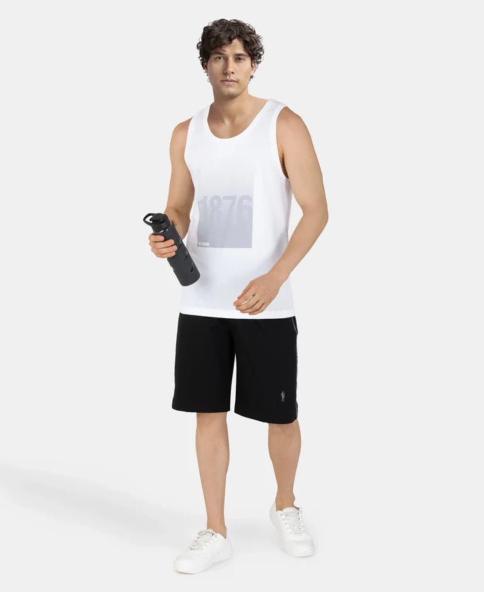Super Combed Cotton Rich Graphic Printed Tank Top - White