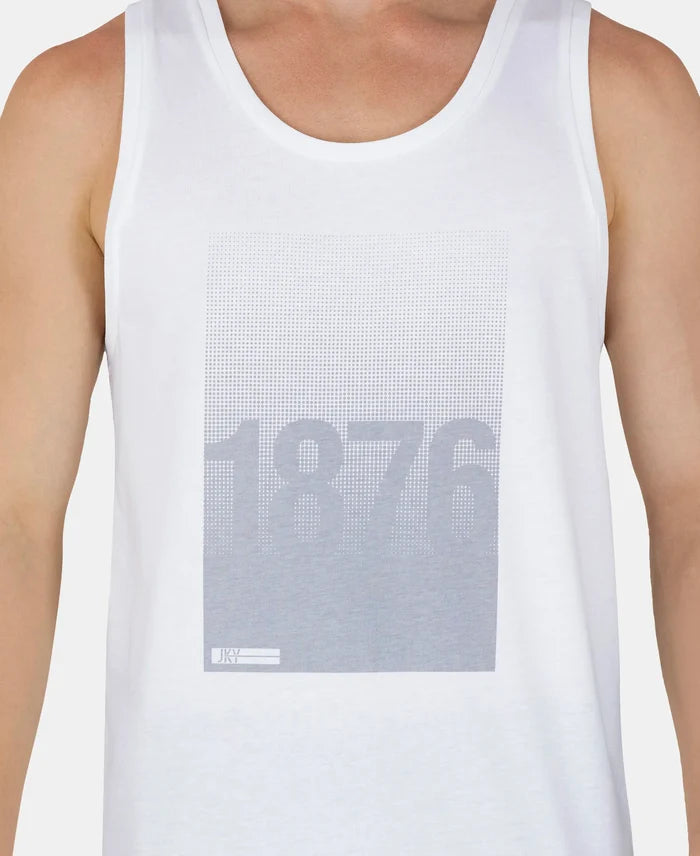 Super Combed Cotton Rich Graphic Printed Tank Top - White