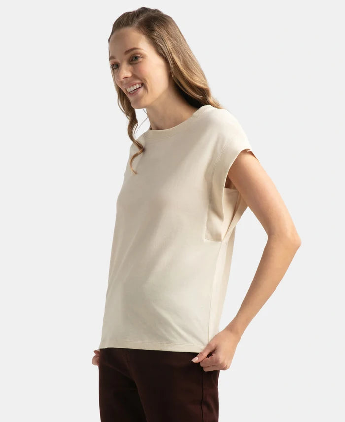 Super Combed Cotton Rich Hybrid Tank Top with Ribbed Sleeves - Snow White