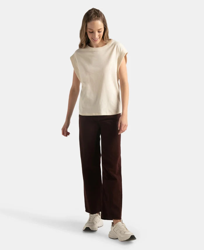 Super Combed Cotton Rich Hybrid Tank Top with Ribbed Sleeves - Snow White