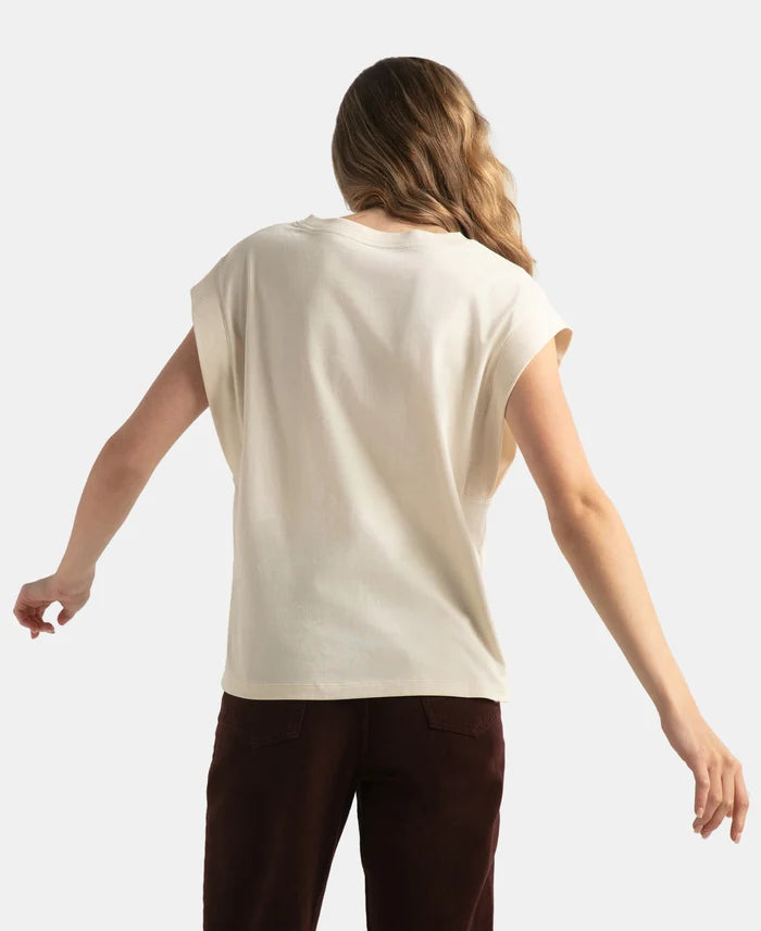 Super Combed Cotton Rich Hybrid Tank Top with Ribbed Sleeves - Snow White