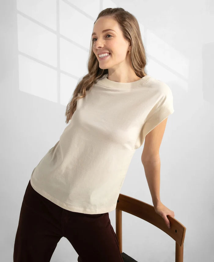 Super Combed Cotton Rich Hybrid Tank Top with Ribbed Sleeves - Snow White