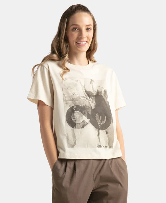 Super Combed Cotton Rich Oversized Graphic Print T-Shirt with Drop Shoulder Styling - Snow White