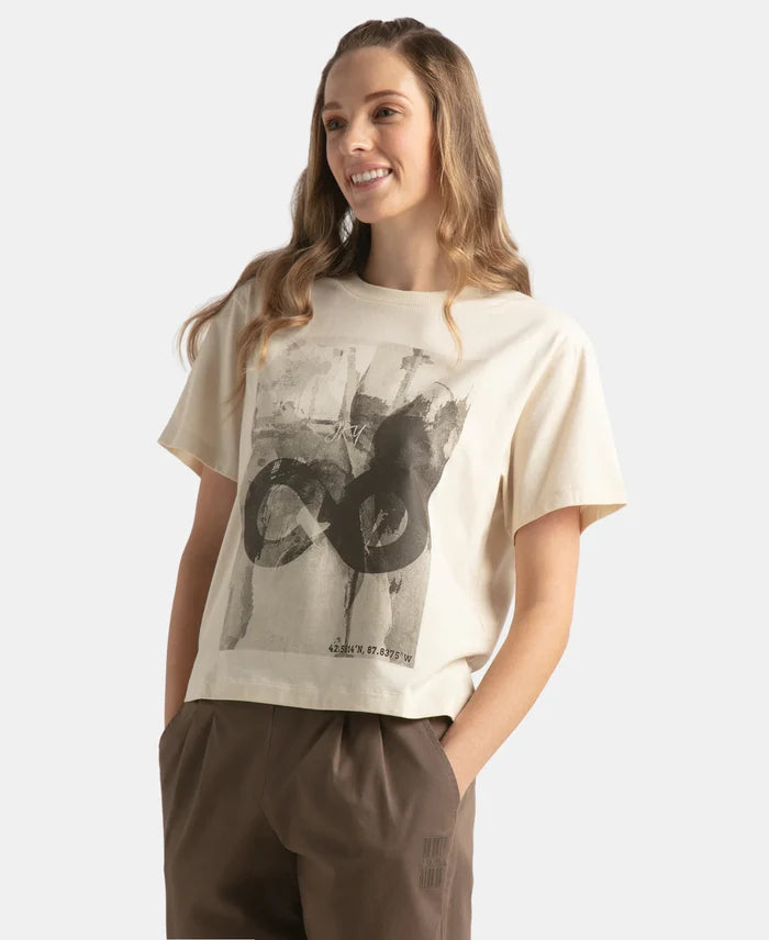 Super Combed Cotton Rich Oversized Graphic Print T-Shirt with Drop Shoulder Styling - Snow White