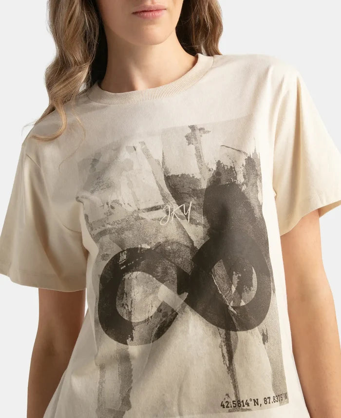 Super Combed Cotton Rich Oversized Graphic Print T-Shirt with Drop Shoulder Styling - Snow White