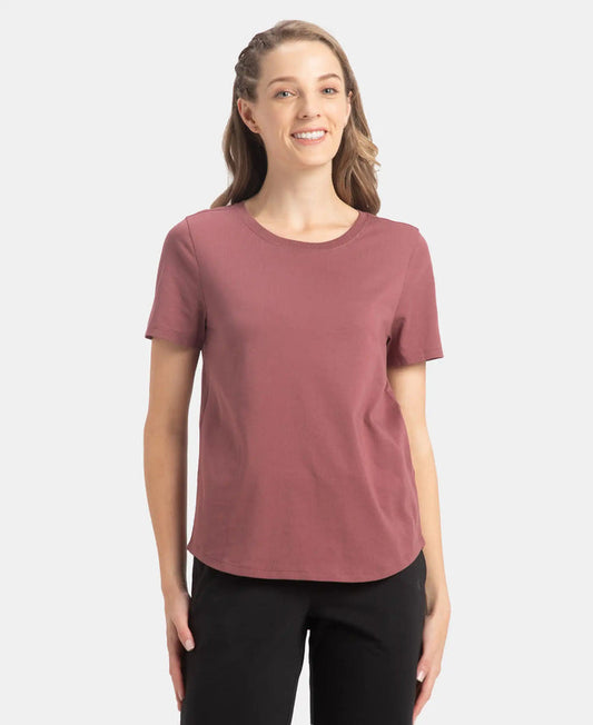 Super Combed Cotton Rich Relaxed Fit Solid Curved Hem Styled Half Sleeve T-Shirt - Wild Ginger