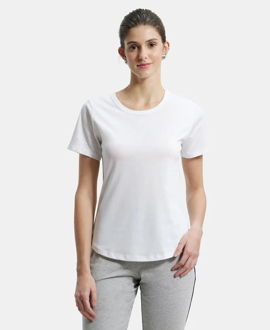 Super Combed Cotton Rich Relaxed Fit Solid Curved Hem Styled Half Sleeve T-Shirt - White-1