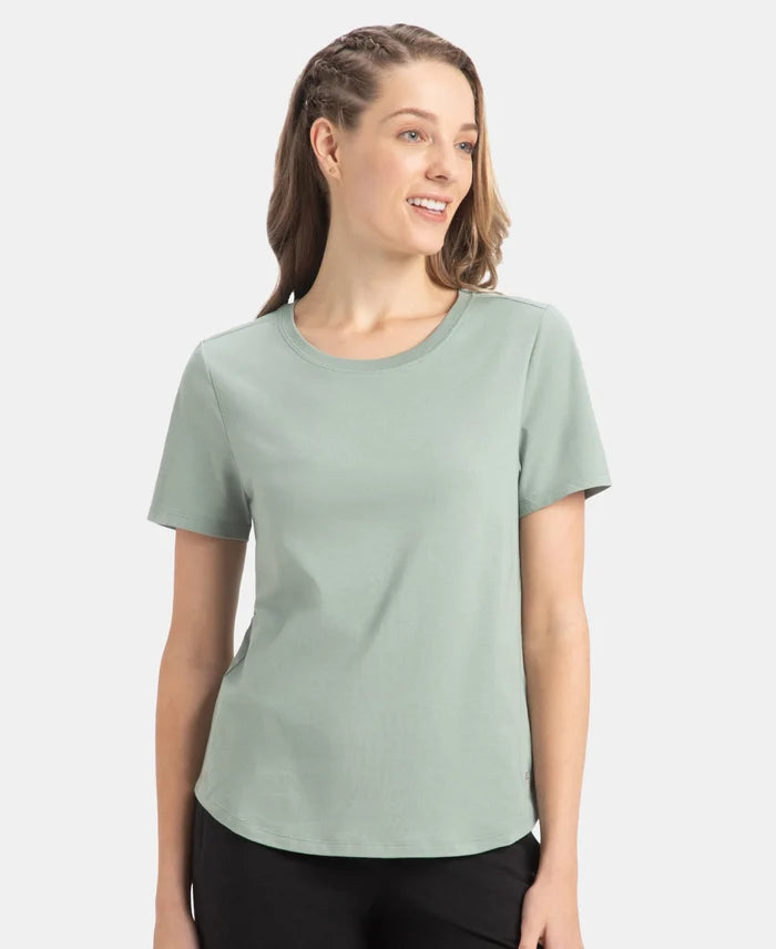 Super Combed Cotton Rich Relaxed Fit Solid Curved Hem Styled Half Sleeve T-Shirt - Iceberg Green