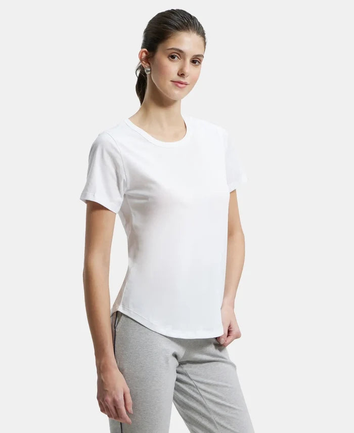 Super Combed Cotton Rich Relaxed Fit Solid Curved Hem Styled Half Sleeve T-Shirt - White-2
