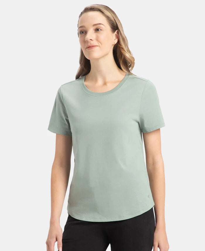 Super Combed Cotton Rich Relaxed Fit Solid Curved Hem Styled Half Sleeve T-Shirt - Iceberg Green