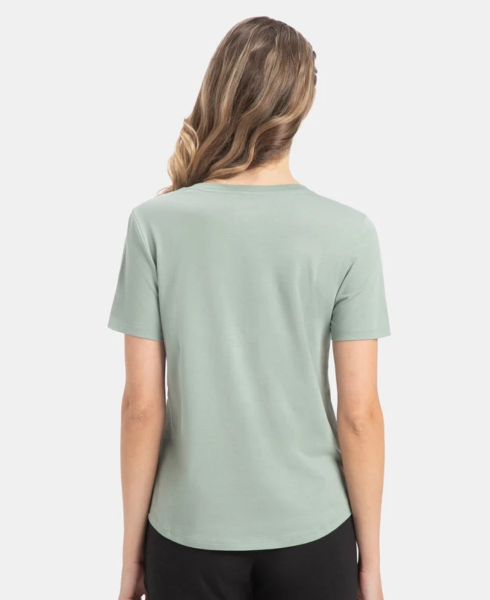 Super Combed Cotton Rich Relaxed Fit Solid Curved Hem Styled Half Sleeve T-Shirt - Iceberg Green