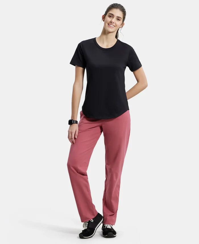 Super Combed Cotton Rich Relaxed Fit Solid Curved Hem Styled Half Sleeve T-Shirt - Black-4