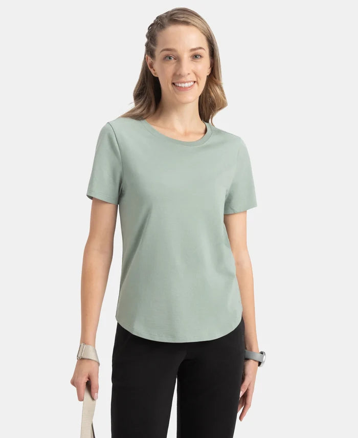 Super Combed Cotton Rich Relaxed Fit Solid Curved Hem Styled Half Sleeve T-Shirt - Iceberg Green