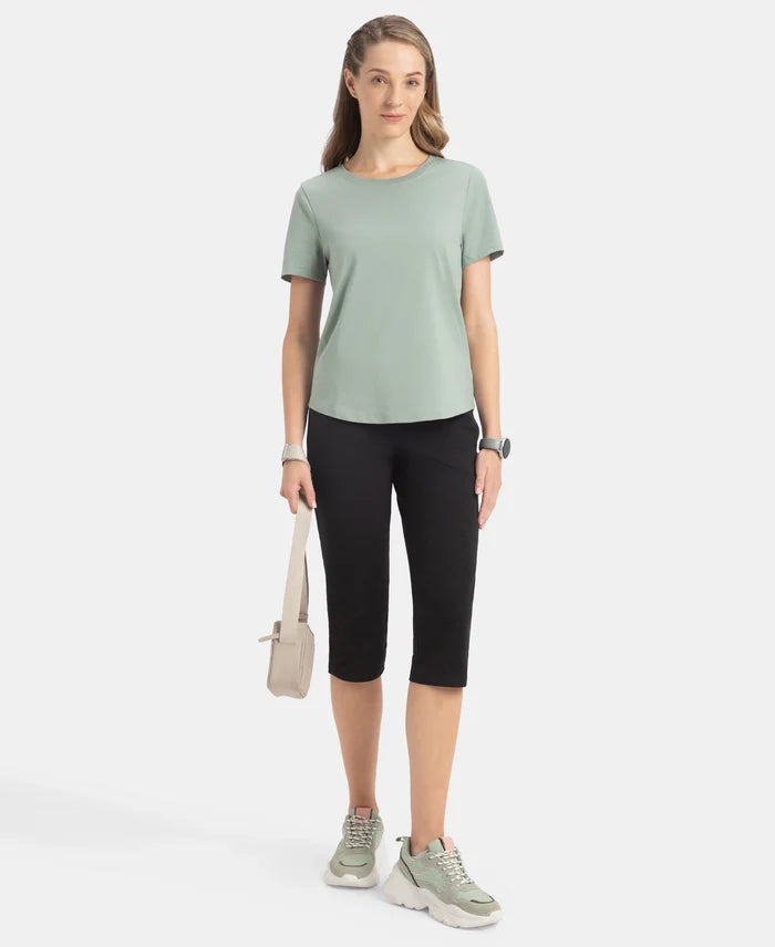 Super Combed Cotton Rich Relaxed Fit Solid Curved Hem Styled Half Sleeve T-Shirt - Iceberg Green