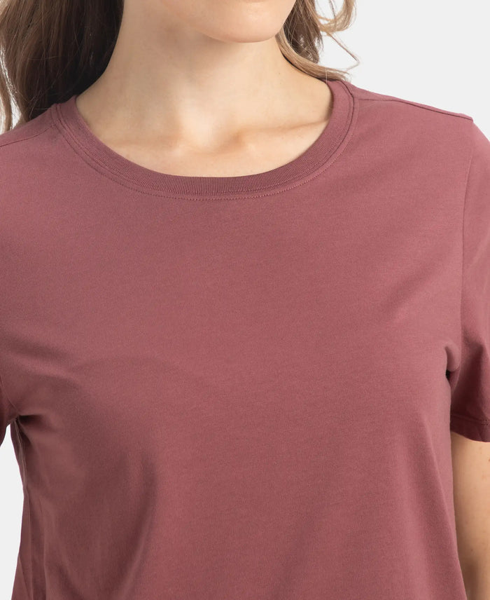 Super Combed Cotton Rich Relaxed Fit Solid Curved Hem Styled Half Sleeve T-Shirt - Wild Ginger