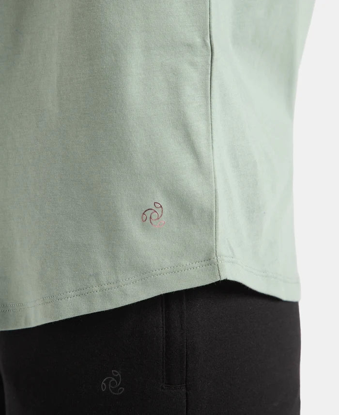 Super Combed Cotton Rich Relaxed Fit Solid Curved Hem Styled Half Sleeve T-Shirt - Iceberg Green
